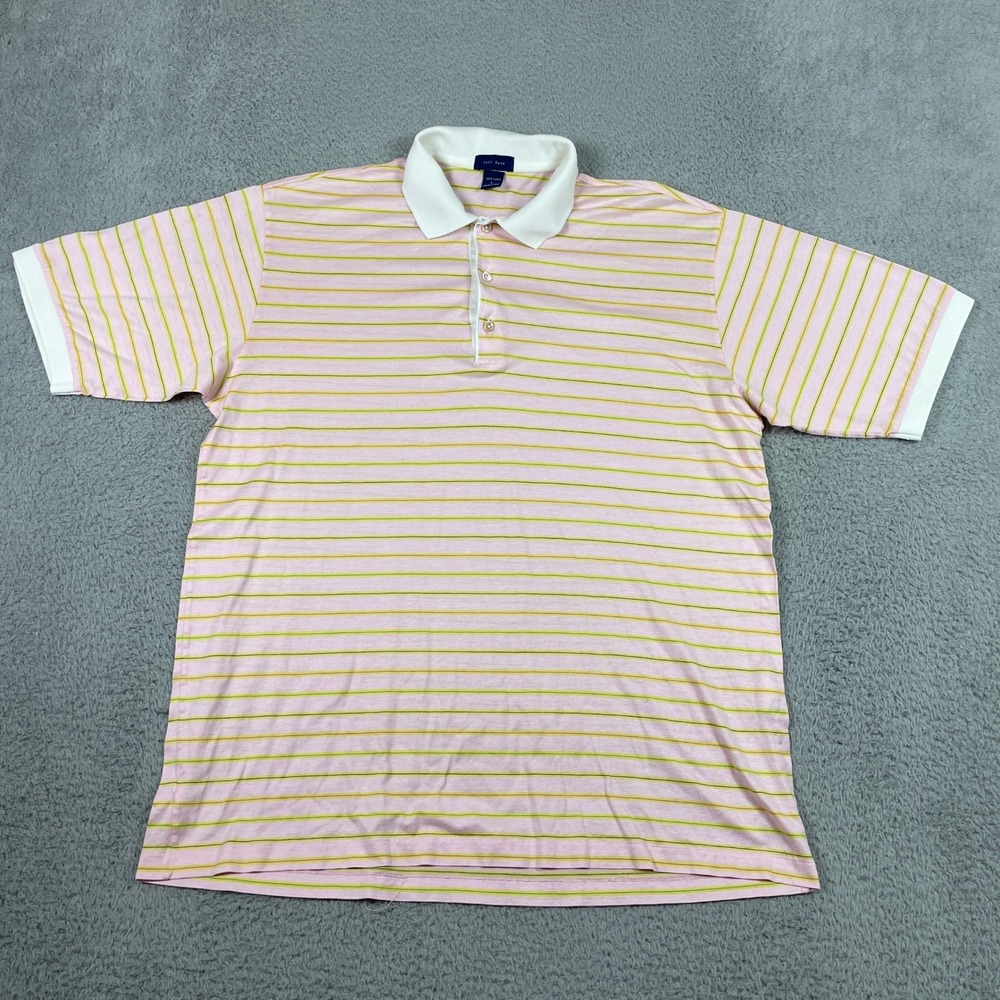 Jeff Rose‎ Polo Shirt Mens Large Pink Yellow Striped Mercerised Made In Italy
